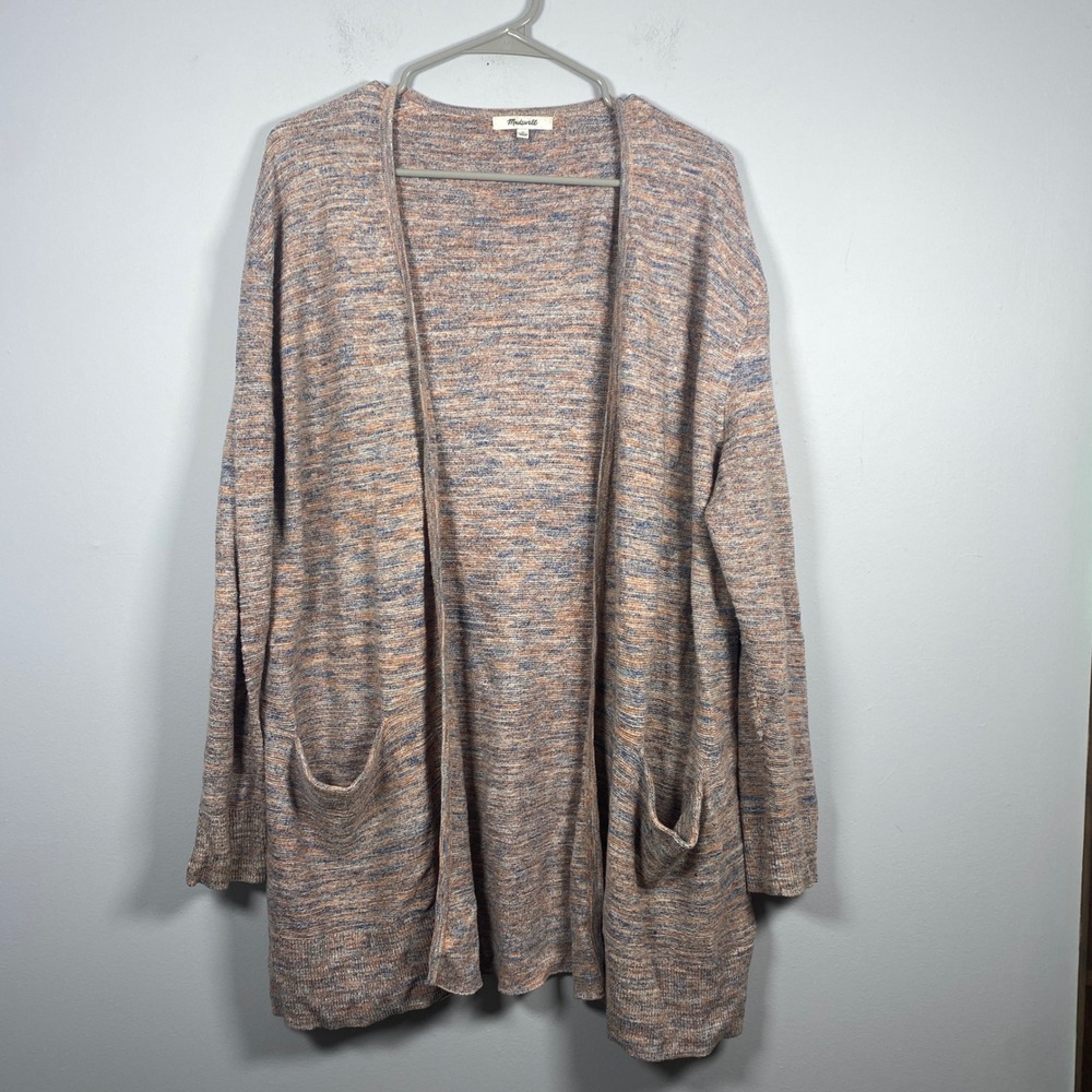 Madewell Cardigan Sweater Summer Ryder Medium Orange Blue Marled Open Front